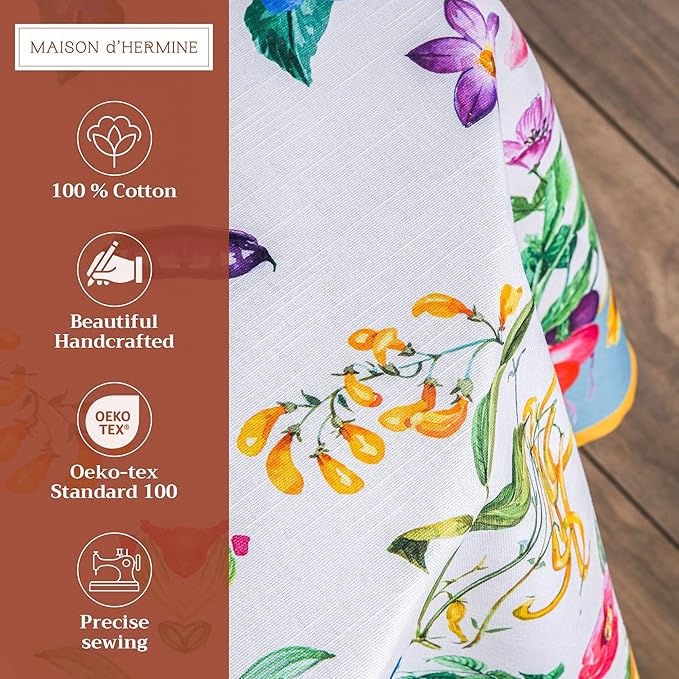 Maison d' Hermine Table Cloth Round Table 100% Cotton 69 Round Inches Tablecloth Reusable Decorative for Dining Room Farmhouse Home Valentines Day Decorations Spring Summer - Giverny