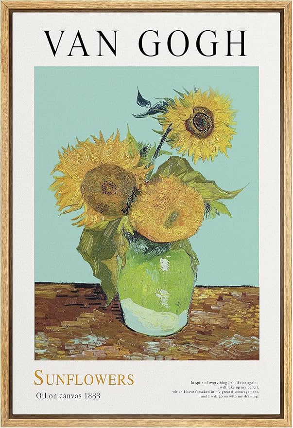 SIGNLEADER Framed Canvas Print Wall Art Van Gogh Sunflower Oil on Canvas Decorative Brushstroke Illustrations Fine Art Colorful Multicolor Warm for Living Room, Bedroom, Office - 16"x24" Natural