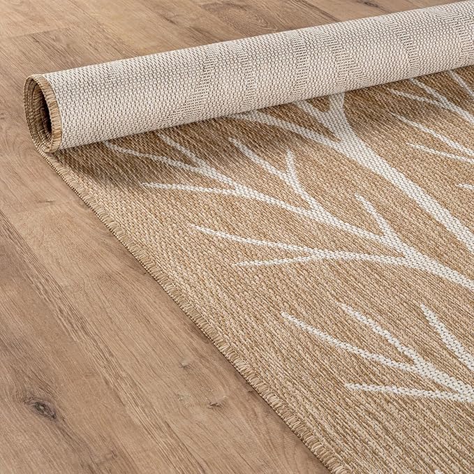 Washable Indoor Outdoor Rug 10x14 Modern Area Rugs Branch Pattern Non Shedding Waterproof Easy Clean Patio Deck Porch Living Room Bedroom Garden RV (10 X 14 Natural)