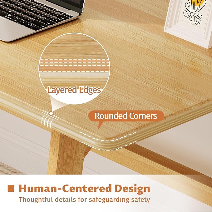 IOTXY Solid Wood Writing Table - 60" W x 24" D Minimalist Computer Desk for Home Office, Work, Study, Creativity, and PC Workstation, Oak