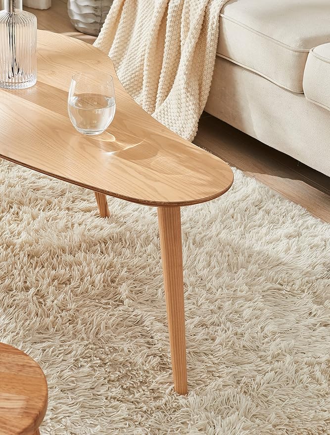 Solid Wood Table Desk, Coffee Table End Table Round for Kitchen Dining Room, Living Room, Bedroom and Restaurant, 4 Legs Removable-Natural