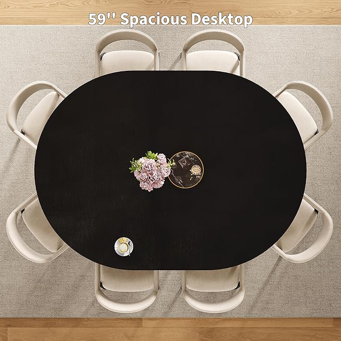 iPormis 43.3-59 Inch Extendable Round Dining Table for 6-8 People, Oval Dinner Table with Adjustable Top and A Stable Round Pedestal Base, Space Saving Wooden Kitchen and Dining Table, Black