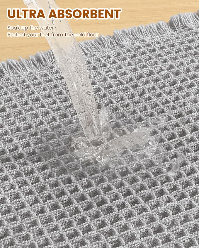 Smiry Waffle Bath Mat 30x20, Extra Soft Absorbent Bathroom Rugs, Non Slip Machine Washable Quick Dry Bath Rugs for Bathroom Floor, Tub, Shower, Home Decor Accessories, Light Grey