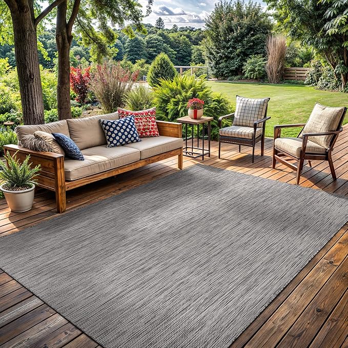 Washable Indoor Outdoor Rug 10x14 Weather Resistant Area Rugs Modern Solid for Porch Deck Balcony Backyard Patio Outside Carpet (10 X 14 Silver Grey)