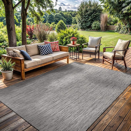 Washable Indoor Outdoor Rug 10x14 Weather Resistant Area Rugs Modern Solid for Porch Deck Balcony Backyard Patio Outside Carpet (10 X 14 Silver Grey)
