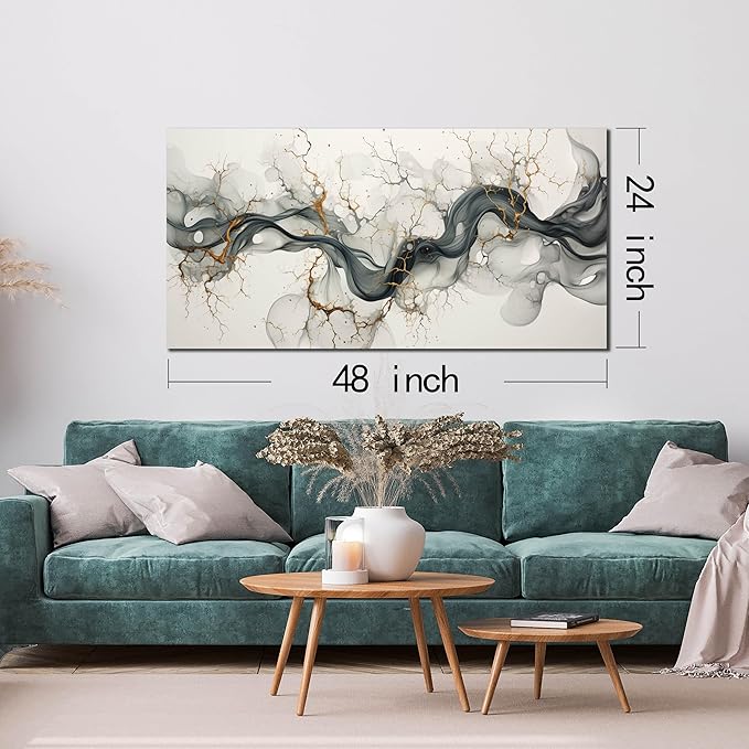Black White and Gold Canvas Wall Art for Bedroom Modern Art Wall Decor Living Room Abstract Pictures for Office Size 24 x 48 Inch