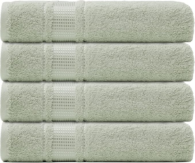 Melissa Linen 4-Pack Fingertip Towels, 100% Turkish Cotton Soft Hand Towels for Bathroom & Face, 12 x 18 in, Ultra Absorbent - Sage Green (Muted with Gray Undertones)