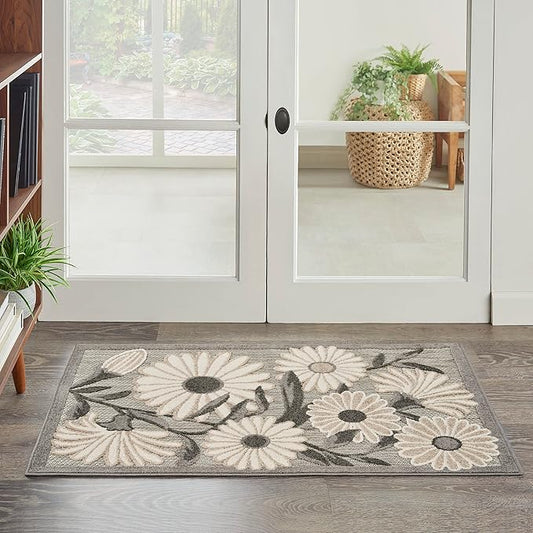 Nourison Home Aloha Beige 2'8" x 4' Area Rug - Easy Clean, Non Shedding, Bed Room, Living Room, Dining Room, Kitchen (3' x 4')