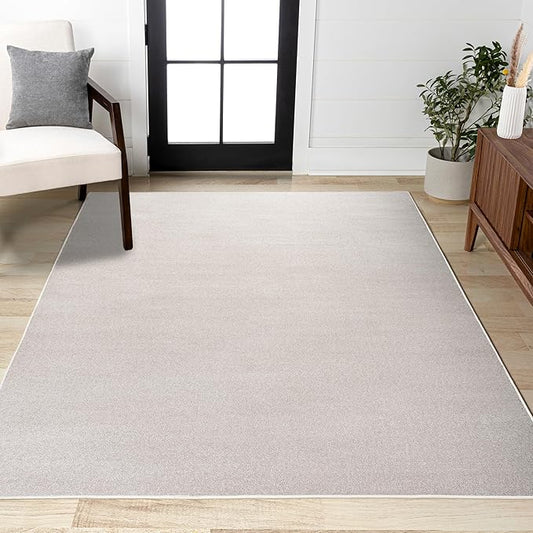 JONATHAN Y Haze Solid Low-Pile Ivory Indoor Area Rug 4x6, Coastal,Bohemian,Minimalist,Classic, Easy-Cleaning for Living Room,Bedroom,Kitchen,Pet Friendly,Non-Shedding (SEU100D-4)