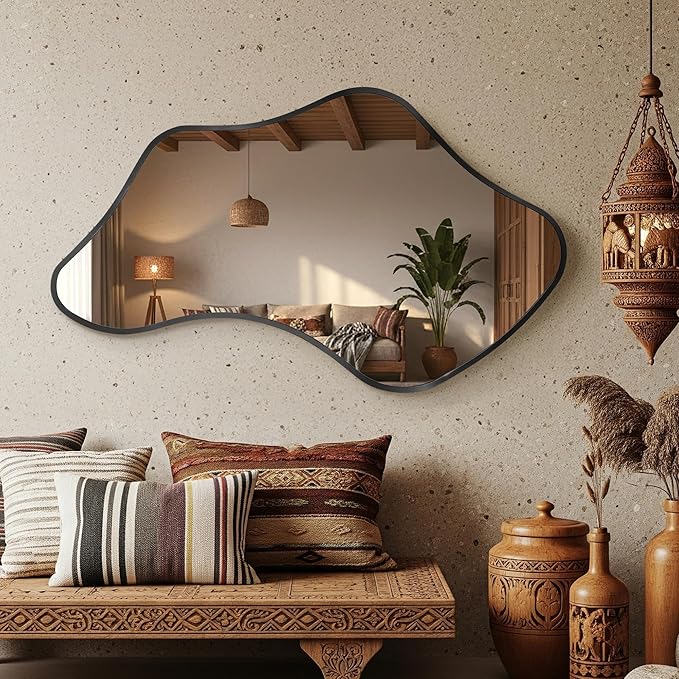 Asymmetrical Wall Mirror, Irregular Shaped Frameless Vanity Mirror, Modern Decorative Mirror for Entryway, Living Room, Bathroom