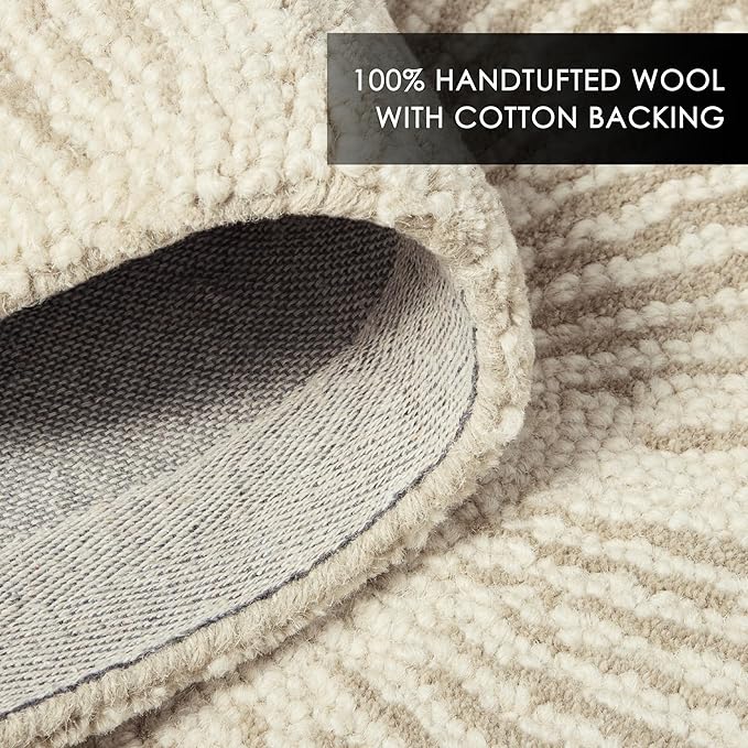 Nicole Miller New York Kendall Fluted Geo Handcrafted Area Rug, 100% Wool Rug, Taupe, 8'x10'