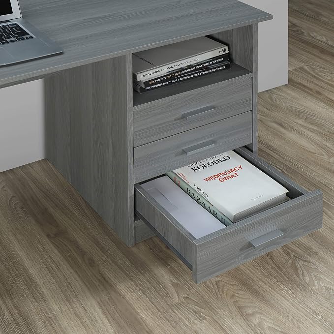 Techni Mobili 51" W Classic Computer Desk with Drawers, 3-Drawer Home Office Desk with Storage (Light Grey)