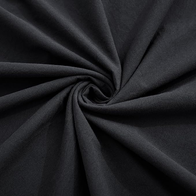 LOVQUE Black Duvet Cover Twin Size, 100% Washed Cotton Linen Like Bedding Set with Zipper Closure (No Comforter), 68x90 Inches