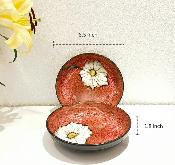 30oz Ceramic Pasta Bowls For Kitchen, 8.5 in - bowl/plate Set of 4 - For Pasta,Salad,Appetizer, Serving etc - Dishwasher, Microwave, and Oven Safe - For Breakfast, Lunch and Dinner