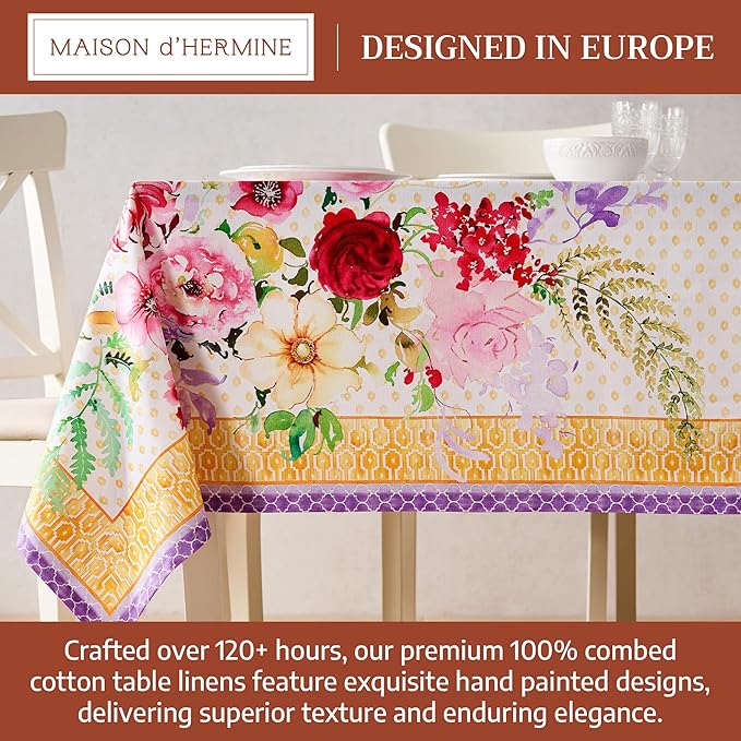 Maison d' Hermine Premium Table Cloth Rectangle Table 100% Combed Cotton 120 x 70 Inches Tablecloth Reusable Decorative for Dining Room, Farmhouse, Home, Party, Festive & Wedding - Summer Joy