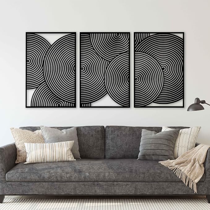 Bedroom Wall Art featuring Modern Geometric Wood Wall Decor, Mid Century Minimalist Circles Wooden Wall Art, Boho Above Bed Decor Gift for Living Room