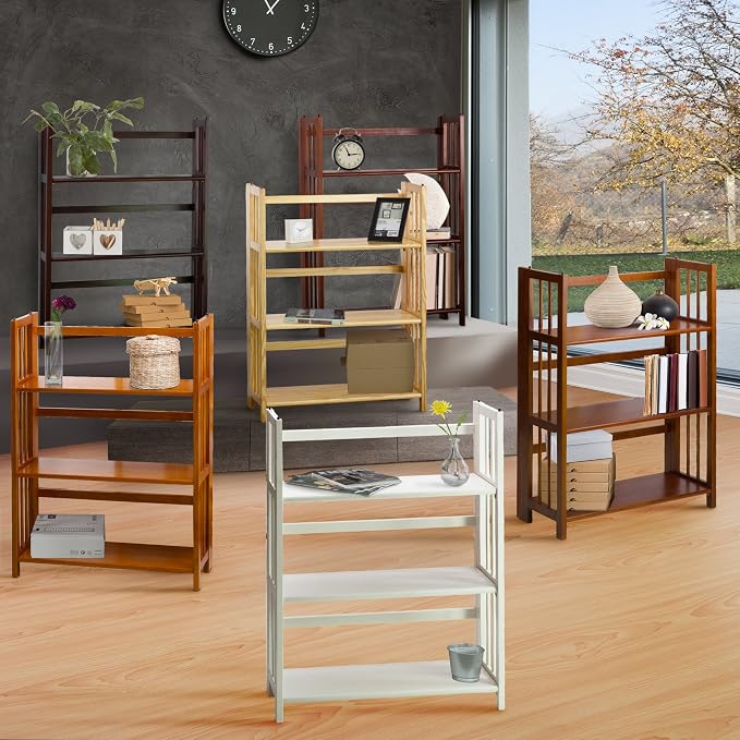 Casual Home 3-Shelf Folding Stackable Bookcase (27.5" Wide)-Walnut