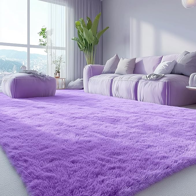 OLANLY 6x9 Machine Washable Large Area Rugs for Living Room, Bedroom, Soft Fluffy Shaggy Bedside Rug, Indoor Floor Carpet for Kids Girls and Boys, Dorms, Nursery, Home Decor Aesthetic, Purple