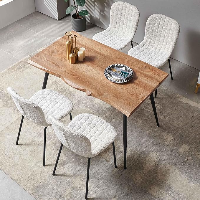 NORDICANA 5-Piece Dining Table Set, Modern Rectangular Dining Table and Chairs Set for Kitchen, Dining Room, Dinette, Breakfast Nook w/ 4 Chairs - Boucle White