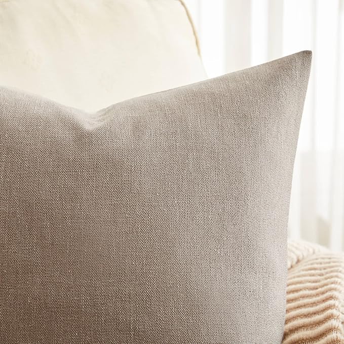 ZeeMart Rustic Cotton Linen Throw Pillow Covers Set of 2, 22x22 Inch Cocoa Brown, Farmhouse Style Decorative Couch Pillow Cases Cushion Covers for Sofa Bed Living Room Home Decor