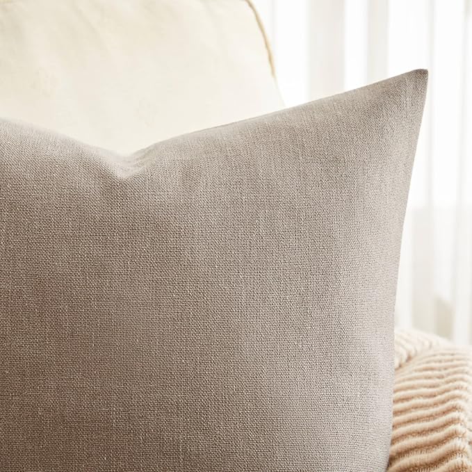 ZeeMart Rustic Cotton Linen Throw Pillow Covers Set of 2, 20x20 Inch Cocoa Brown, Farmhouse Style Decorative Couch Pillow Cases Cushion Covers for Sofa Bed Living Room Home Decor