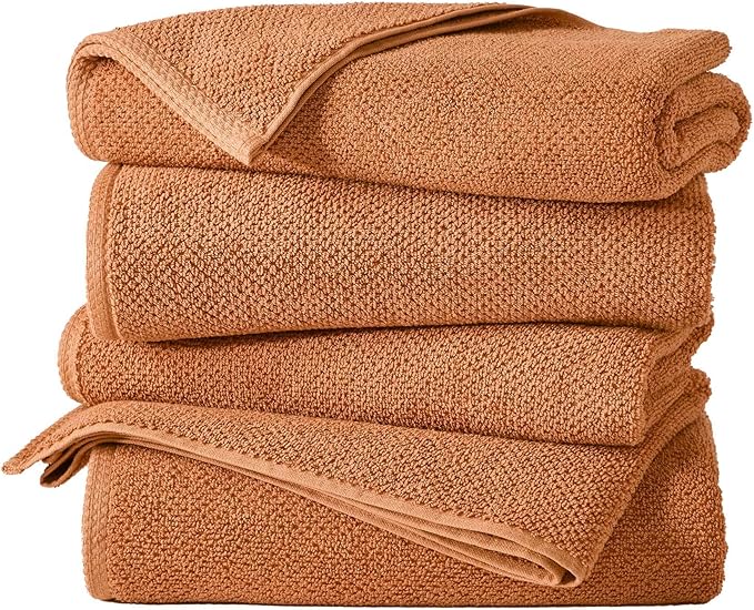 Great Bay Home 100% Cotton 4 Pack 54x27 Bath Towel Set - Absorbent, Quick-Drying, Durable Towels for Bathroom Decor - Low-Twist, Two-Ply Fibers (Clay)