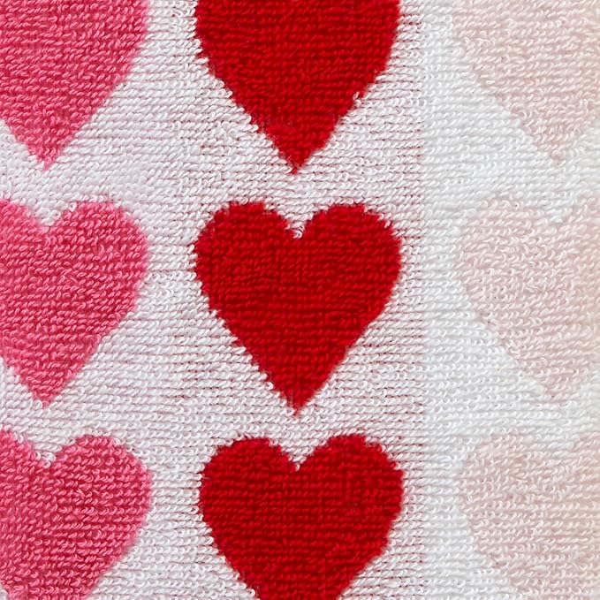 SKL Home Valentine's Tonal Hearts Jacquard 100% Cotton Reversible 2pc Hand Towel Set, Decorative for Bath/Kitchen/Bar & Gift, Pink