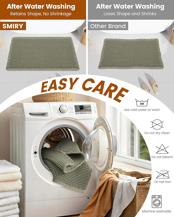 Smiry Waffle Bath Mat 59x20, Extra Soft Absorbent Bathroom Rugs, Non Slip Machine Washable Quick Dry Bath Rugs for Bathroom Floor, Tub, Shower, Home Decor Accessories, Green