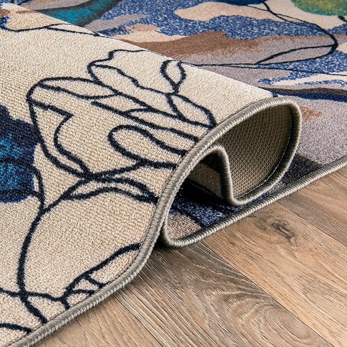 Rugshop Cream Bright Flowers Non Slip Non-Shedding Square Area Rug for Dining Room, Living Room and Bedroom, 6'6" x 6'6"