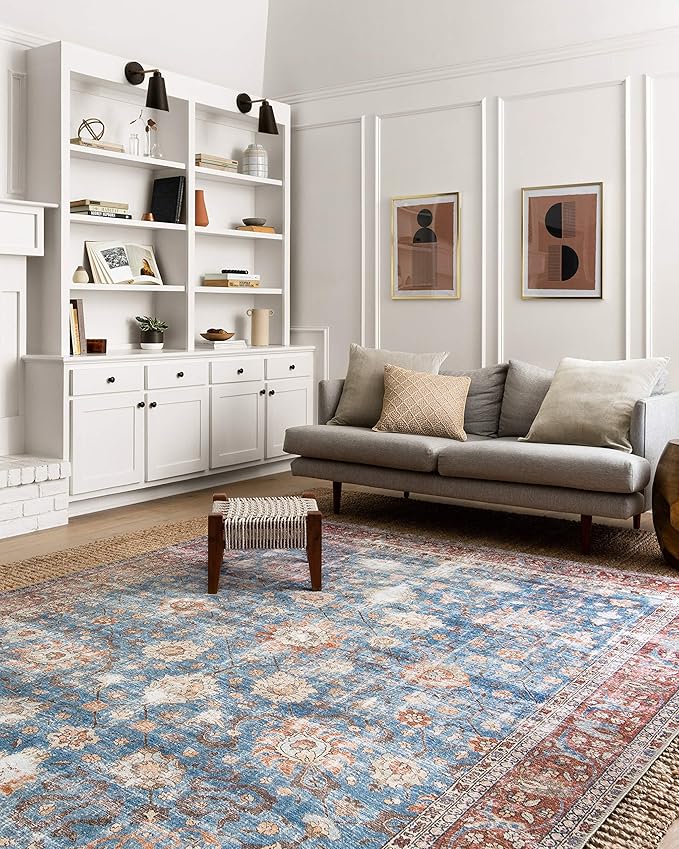 Loloi Loren Collection LQ-01 Blue/Brick 8'-4" x 11'-6" Area Rug