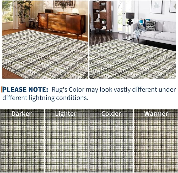 2x8 Runner Rug Bathroom Rugs Non Slip Machine Washable Hallway Rug Modern Soft Non-Shedding Kitchen Runners for Bathroom Bedroom Entryway Nursery, Green&Taupe