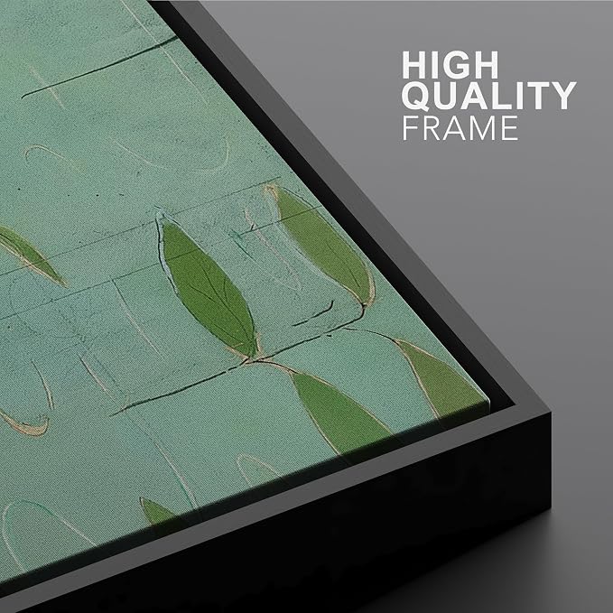 Woodrose Framed Canvas Print Wall Art Tranquil Water Lilies Serene Botanical Illustrations Modern Art Minimalist 3D Colorful Ultra for Living Room, Bedroom, Office - 16"x24" BLACK