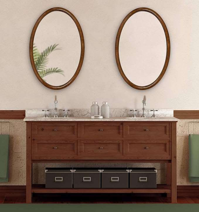 Kate and Laurel Pao Traditional Oval Wood Framed Wall Mirror, 24 x 36, Walnut Brown, Decorative Mirror for Wall