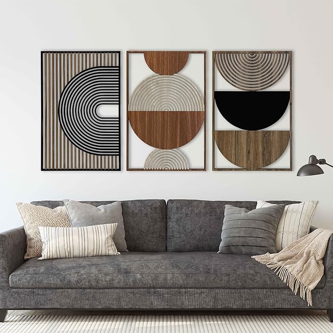 Boho Mid Century Modern Wood Wall Art, Geometric Wood Wall Decor Midcentury Modern Style, Colorful Wooden Wall Art for Home, Home Gift