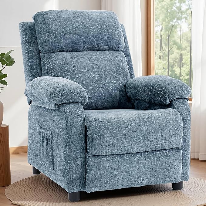 Korser Recliner Chair, Living Room Chairs for Adults, Padded Deep Seat Reading Chair with Side Pockets, Small Recliners for Small Spaces, Lounge Chair for Living Room, Bedroom, and RV (Chenille)