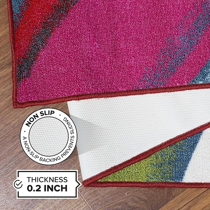 Rugshop Modern Contemporary Waves Non-Slip (Non-Skid) Area Rug 20" X 30" Multi