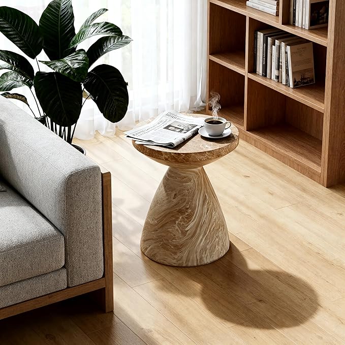 ø17.72'' Faux Concrete Cement Round Side Table End Table, Modern Contemporary Minimalist White Finish Style, MGO & Fiberglass Material for Indoor & Outdoor, No Assembly, Marble