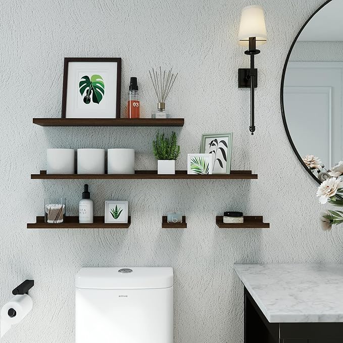 Floating Shelves for Wall Decor, Long Wall Mounted Storage Shelf for Bedroom, Living Room, Bathroom, Kitchen, Nursery, Display Picture Ledge Shelf with Lip Set of 2-48 Inches, Walnut