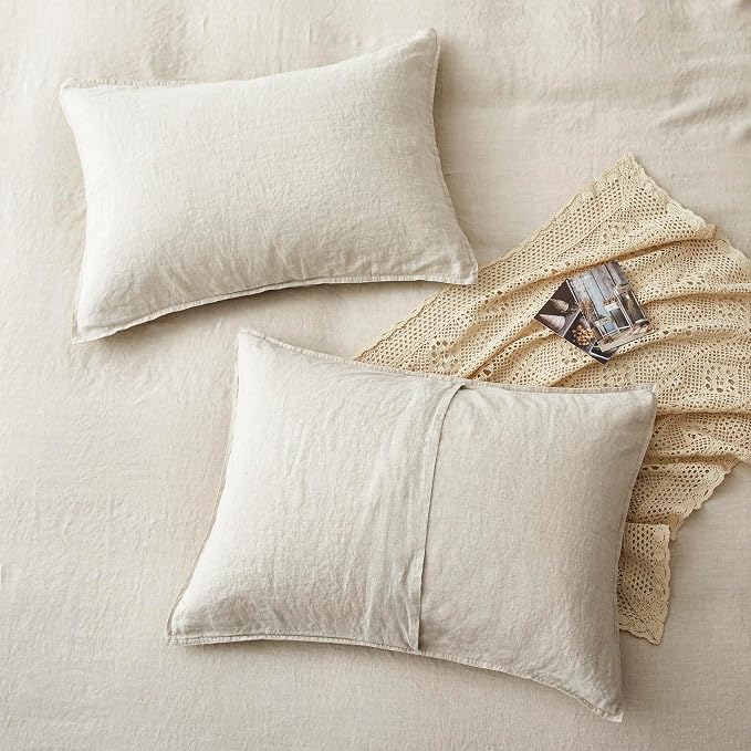 ATLINIA 100% Flax Linen Duvet Cover Set - Stone Washed Pure French Linen Organic Fabric for Farmhouse Comforter Boho Bedding Included 1 Duvet Cover 2 Pillow Shams(Natural, Queen)