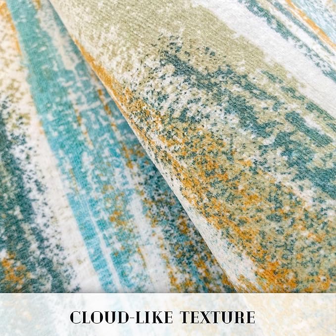 Lansny Modern Abstract Runner Rug 2.6x10, Green Mustard Multi Washable Long Kitchen Runner Non-Slip Soft Hallway Rug Runner Thin Print Faux Wool Carpet for Entryway Bedroom Laundry Room Indoor