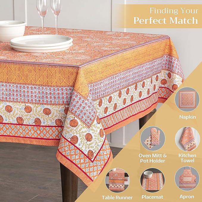 Maison d' Hermine Table Cloth Rectangle Table 100% Cotton 54 x 72 Inches Fall Tablecloth Reusable Everyday Use for Thanksgiving Christmas Decorations Dining Farmhouse Party (Harvest Festival)