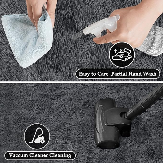 8x10 Area Rug for Living Room, Modern Grey Shag Shaggy Plush Carpet Washable Non-Slip Large Rug Super Soft Indoor Fuzzy Fluffy Carpet for Bedroom Home Aesthetic Decor