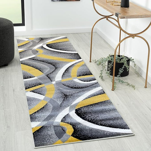 2305 Geometric Abstract Yellow 2x7 Area Rugs for Entryway