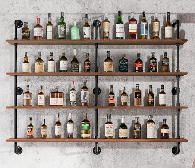 HDDFER Floating Book Shelves for Wall 4 Tier 70 inch Bookshelf Industrial Pipe Shelving Shelves Bookcase Industrial Bookshelves Pipe Shelf Wood Wall Shelf for Living Room