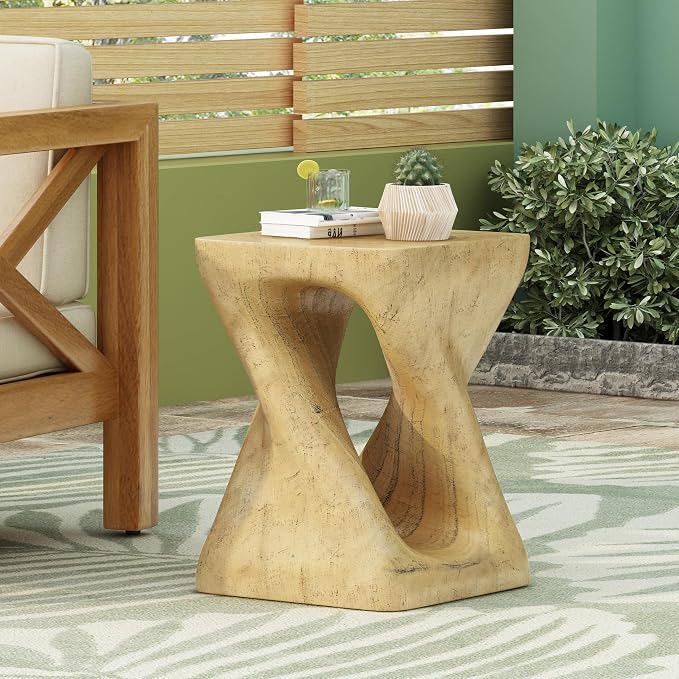 ø11.75'' Small Side Table End Table for Living Room, Modern Retro Farmhouse Countryside Style, Magnesium Oxide Material for Indoor & Outdoor, No Assembly, Wood Grain, Natural