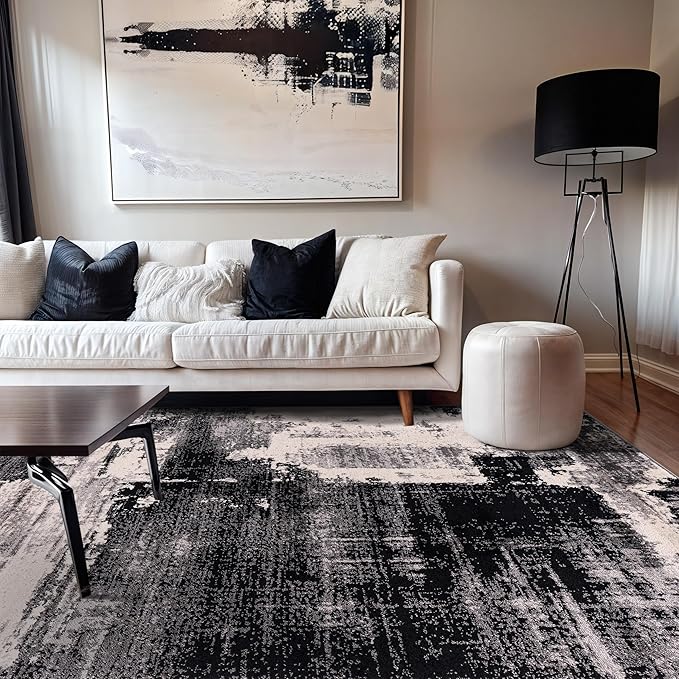 Rugshop Modern Abstract Design Non Shedding Soft Ideal for Living Room,Bedroom,Kitchen Area Rug 7' 10" x 10' Black