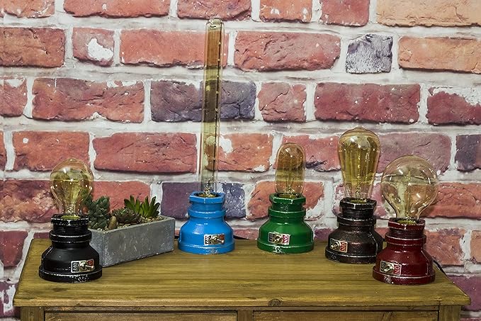 Loft Style Lamp, Corporal Green Steampunk Industrial Vintage Style, Water Pipe Table Desk Light with Dimmer, Aged Rustic Metal (Green) Replace The Bulb with dimmable Bulbs only
