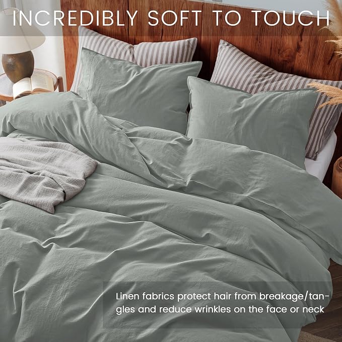 2Pcs Organic Linen Duvet Cover Twin Size, 100% French Linen from Normandy, Soft & Durable Earl Gray Bedding Set Comforter Cover with 1 Pillowcases, 1 Duvet Cover with Zipper
