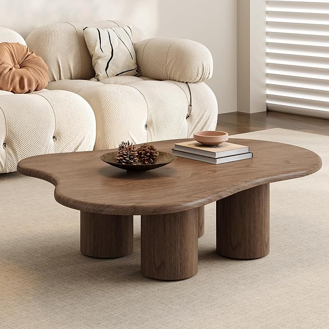 47.24" Cloud Coffee Table- Modern Cute End Table,Cartoon Coffee Table Low Center Table,Irregular Indoor Tea Table for Small Space, Living Room Walnut