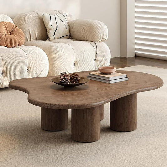 47.24" Cloud Coffee Table- Modern Cute End Table,Cartoon Coffee Table Low Center Table,Irregular Indoor Tea Table for Small Space, Living Room Walnut